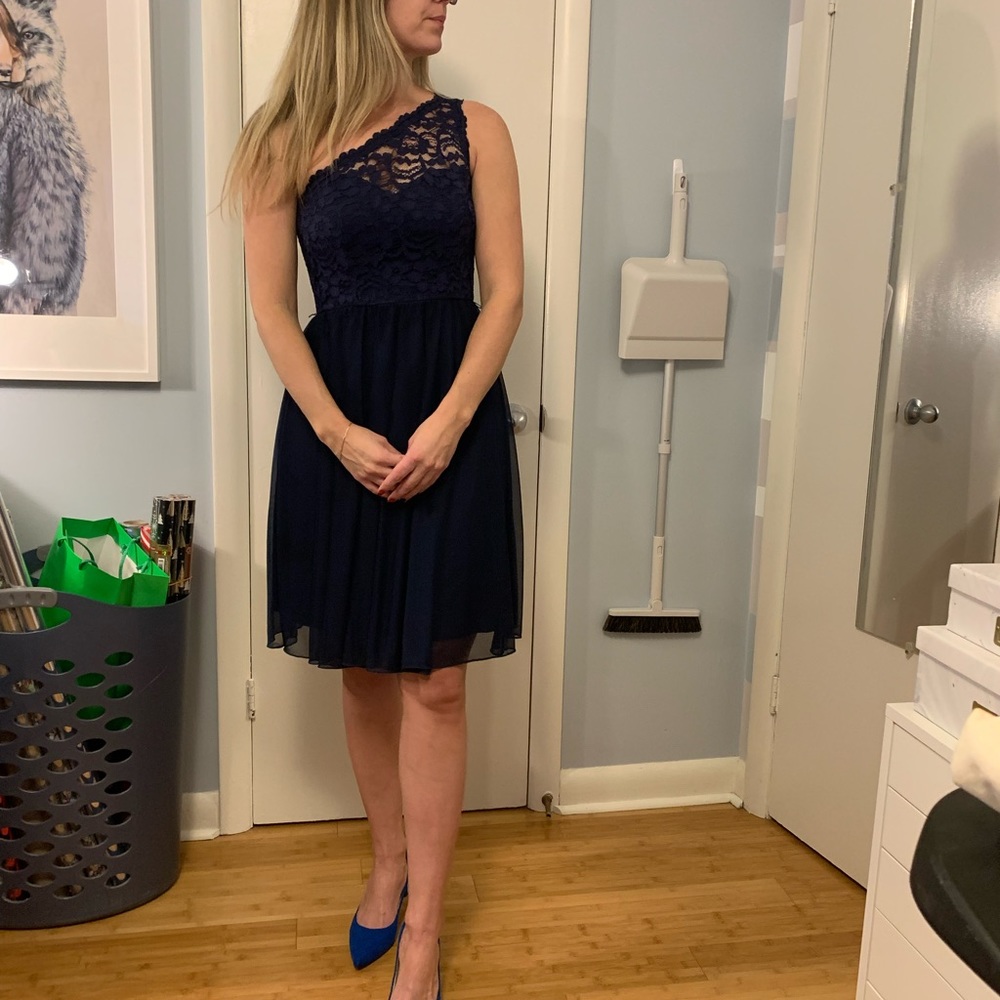 COPY - Navy stretch lace fit and flare size 4. David’s Bridal.